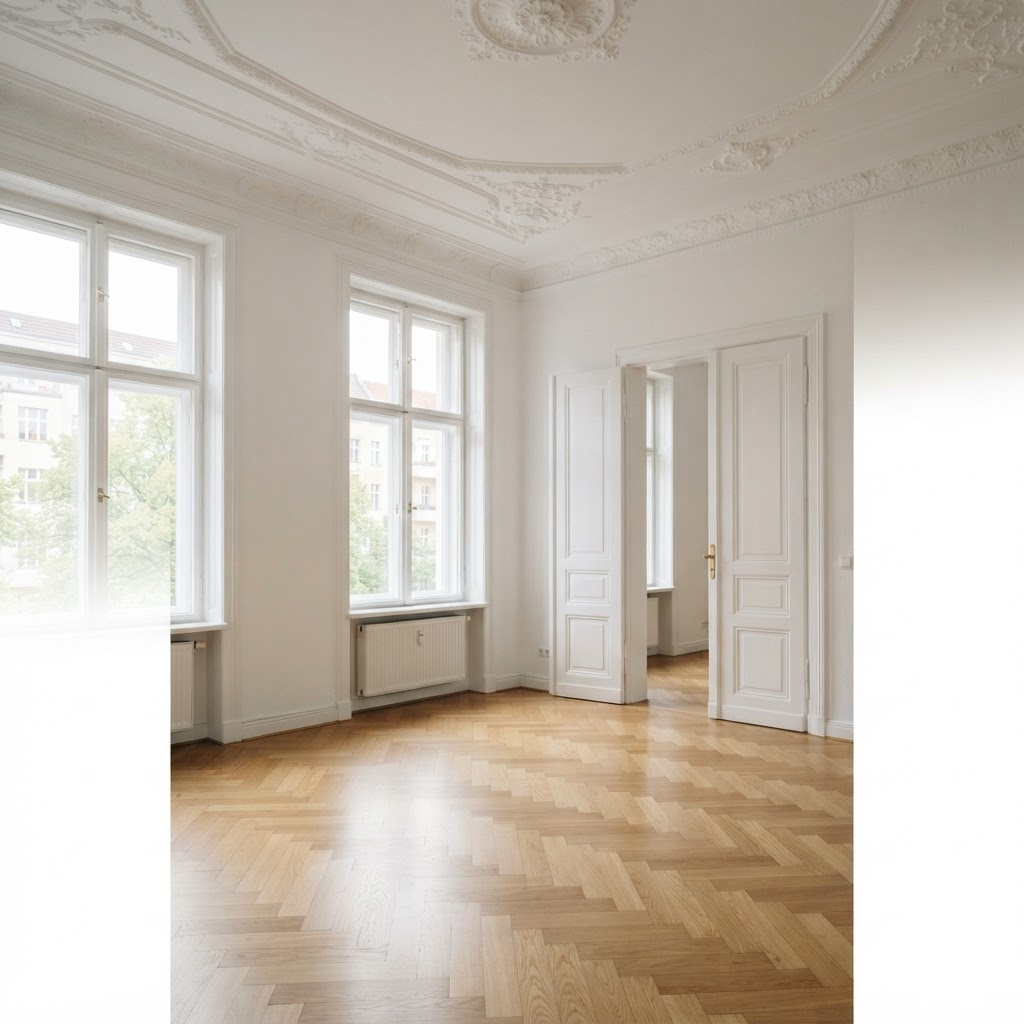 Helle Berliner Altbauwohnung mit Stuck, Parkett und hohen Fenstern